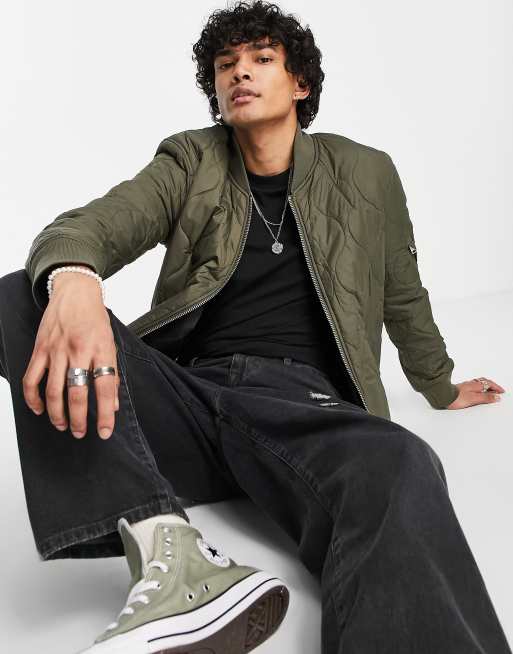 AllSaints - Caldy - Omkeerbaar doorgestikt jack in khaki/zwart 