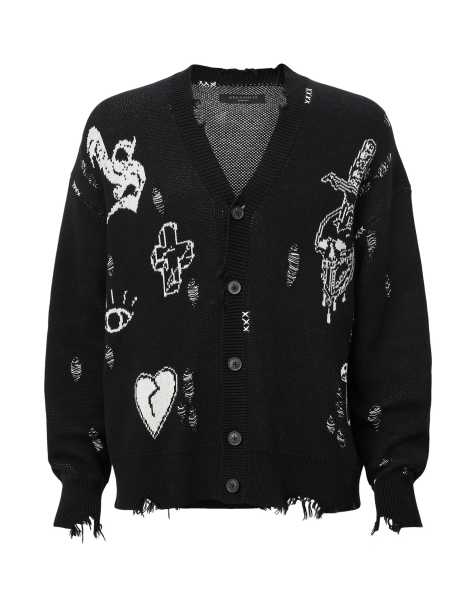 AllSaints – Caledon – Strickjacke in Schwarz/Kreideweiß - view 1