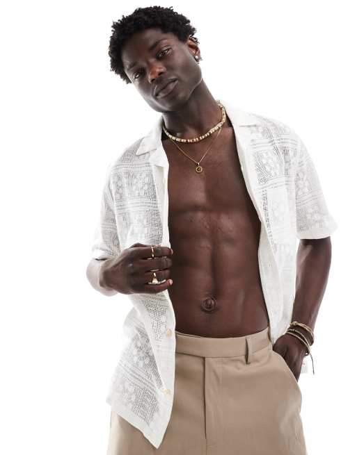 AllSaints - Caleta - Geborduurd overhemd met korte mouwen in wit