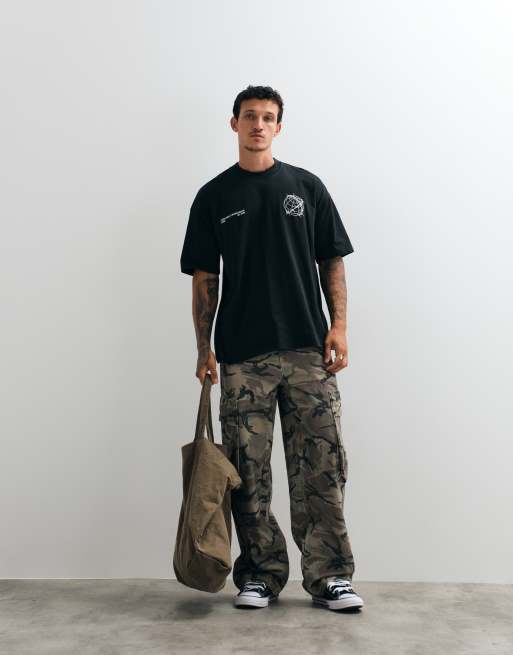 AllSaints Caller short sleeve graphic logo t-shirt with back print in washed black, 5 of 5