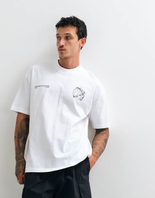 AllSaints Caller short sleeve graphic logo t-shirt with back print in white, 2 of 5