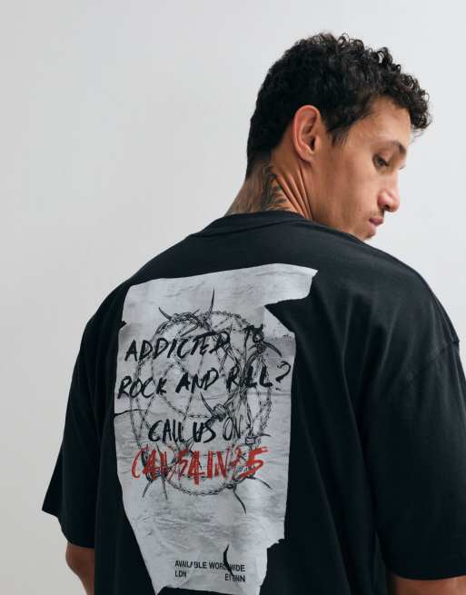 AllSaints Caller t-shirt à manches courtes à logo graphique avec imprimé au dos en noir délavé, 3 de 5