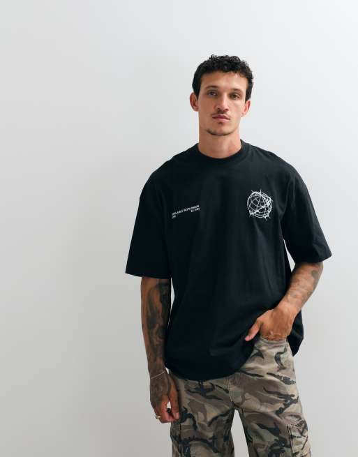 AllSaints - Caller - T-shirt à manches courtes avec logo imprimé au dos - Noir délavé, 4 de 5