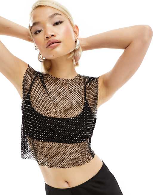 AllSaints – Calytric – Ärmelloses Oberteil in Schwarz mit Glitzer