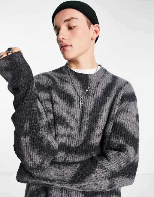 AllSaints – Camden – Sweter w czarno-grafitowy skręcony wzór
