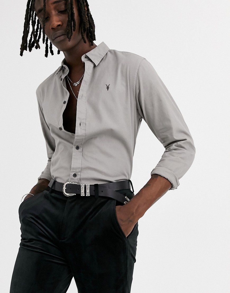 AllSaints - Camicia grigio selce vestibilità classica