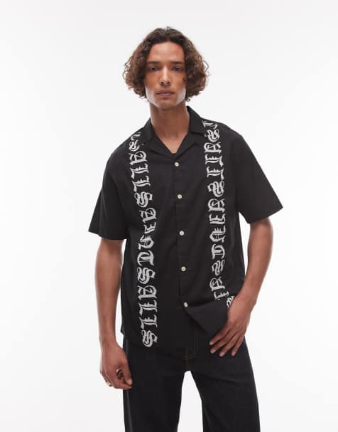 AllSaints - Camicia nero sbiadito con scritta - view 1
