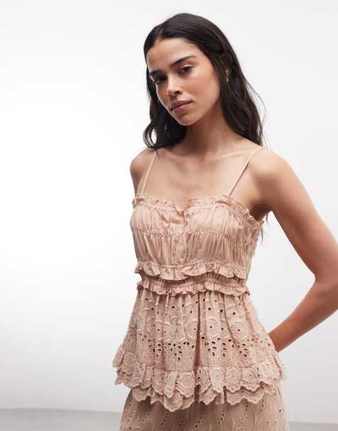 AllSaints – Camille – Rosa linne i ryschad spets, del av set - view 1