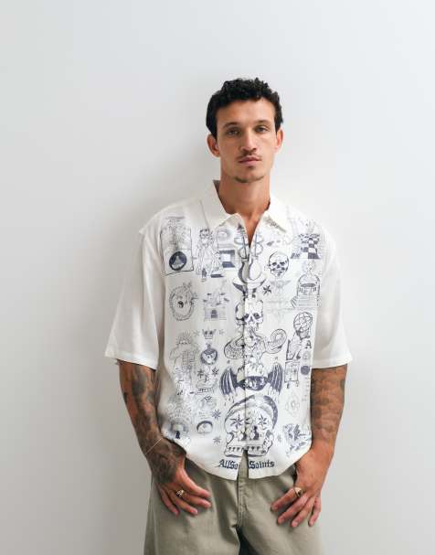 AllSaints - Camisa de manga corta con gráfico ilustrativo y logotipo en crudo - view 1