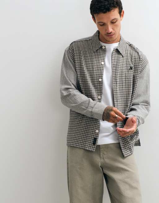 AllSaints - camisa de manga larga a cuadros con rayas y logo en gris/blanco, 2 de 5