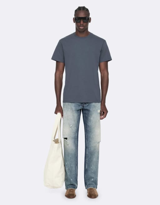 AllSaints - camiseta de manga corta con cuello redondo en azul acero, 6 de 6