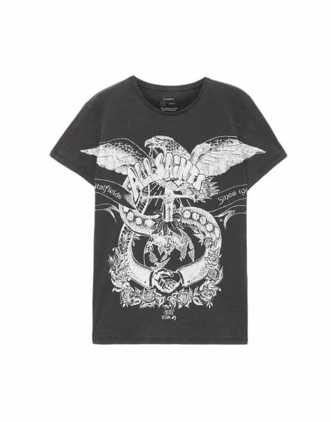 AllSaints - camiseta de manga corta con cuello redondo en negro lavado y emblemas - view 1