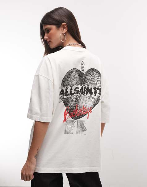 AllSaints - camiseta de manga corta con logo gráfico y estampado trasero en blanco - view 1