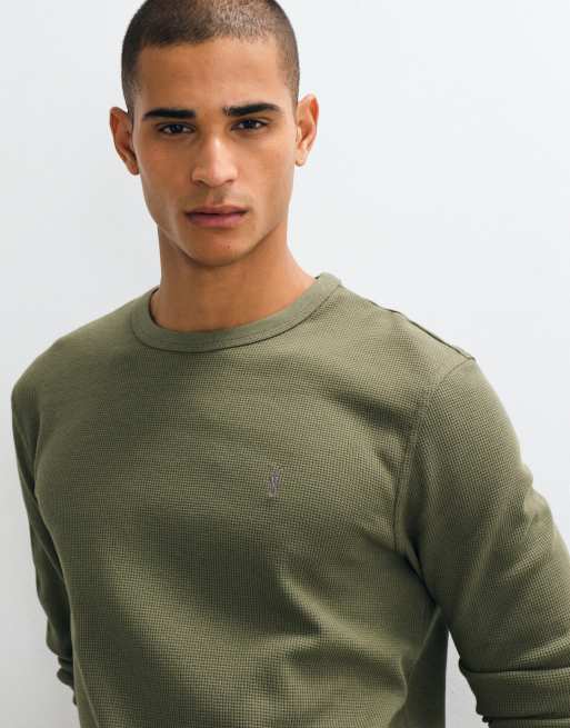 AllSaints - camiseta de manga larga con logo de punto gofrado en verde, 4 de 5