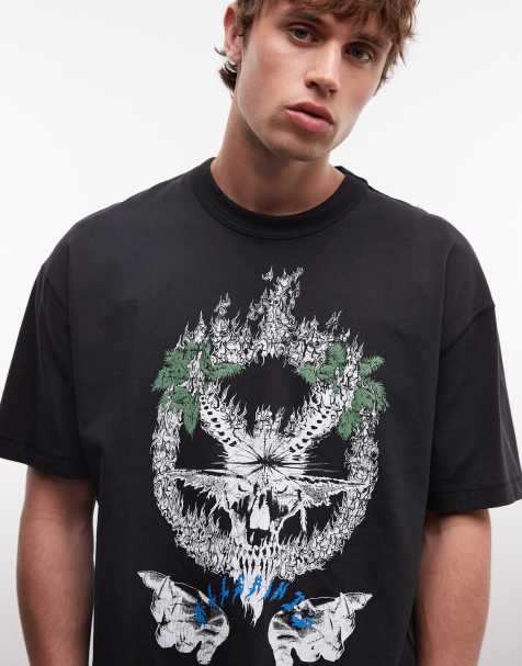 AllSaints - Camiseta negra de manga corta con estampado gráfico del logo Palm Ripper - view 1