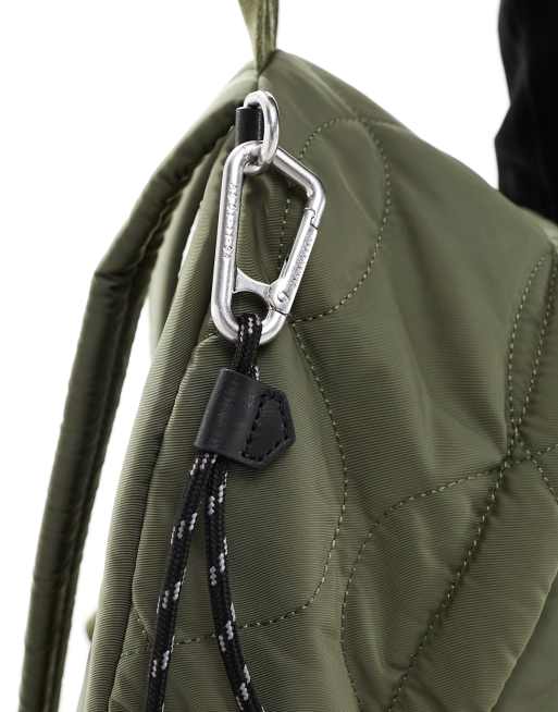 AllSaints Carabiner quilted backpack in khaki | ASOS display picture 1