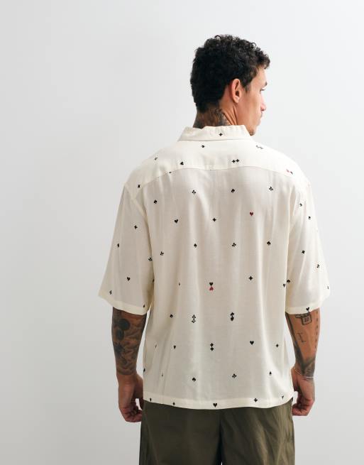 AllSaints Cardsuit overhemd met korte mouwen en print in ecru, 5 van 5