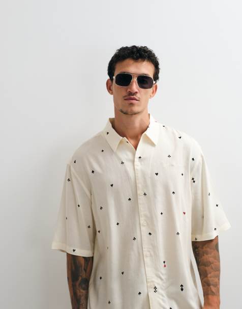 AllSaints Cardsuit short sleeve printed shirt in ecru - view 1