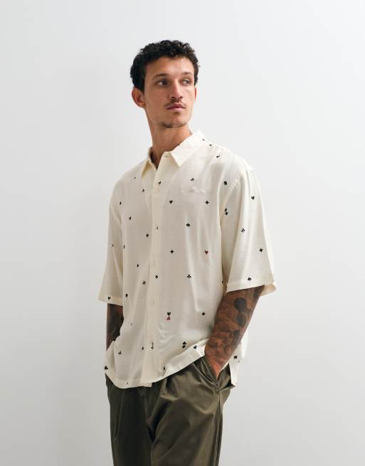 AllSaints Cardsuit short sleeve printed shirt in ecru, 4 of 5