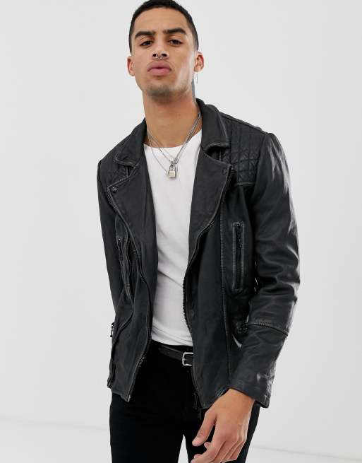 Allsaints Cargo Leather Biker Jacket In Black Asos