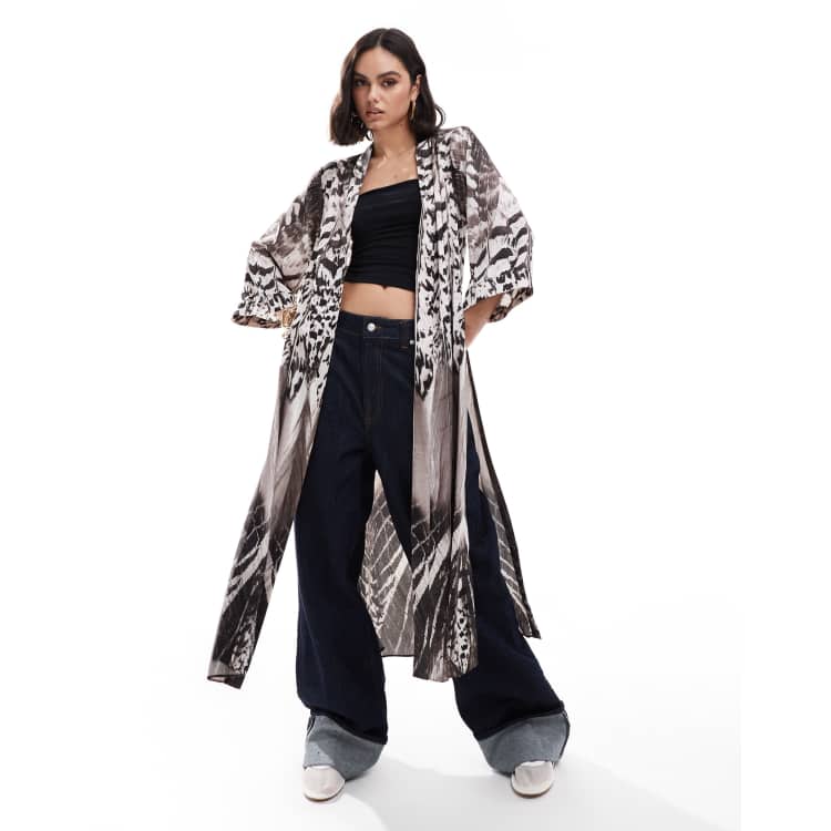 AllSaints Carine Sierra kimono in black white