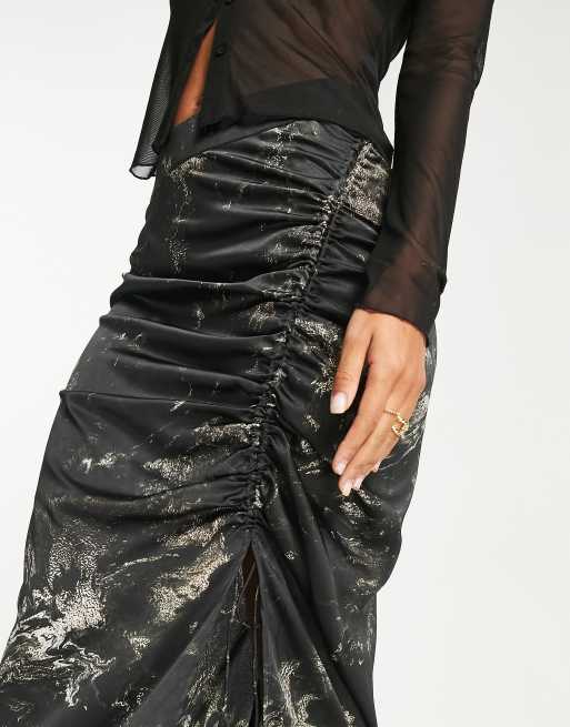 AllSaints Carla Titania ruched midi skirt in black