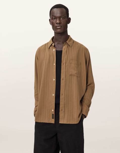 AllSaints – Carlyle – Langärmliges Hemd in Borg-Braun - view 1