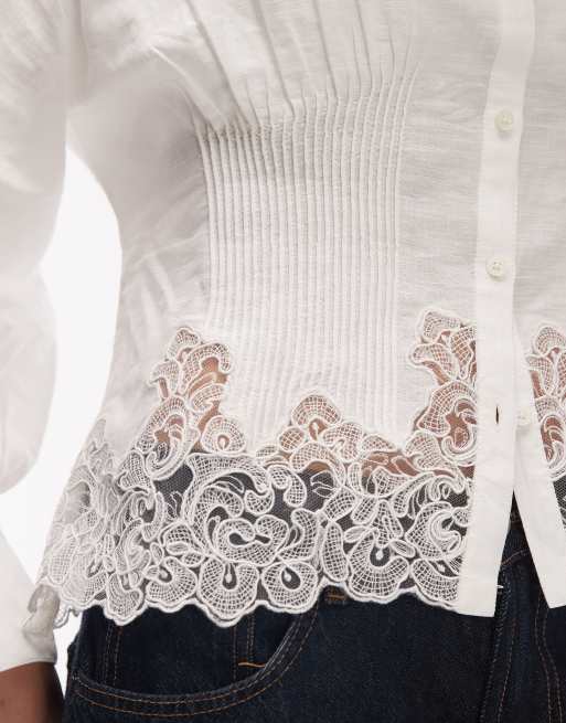 AllSaints – Carol – Elegantes Button-down-Hemd in Weiß mit Spitzenbesatz, 2 von 4