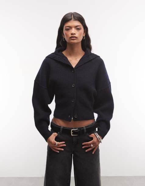 AllSaints Caron vest van wol met opstaande kraag in navy - view 1