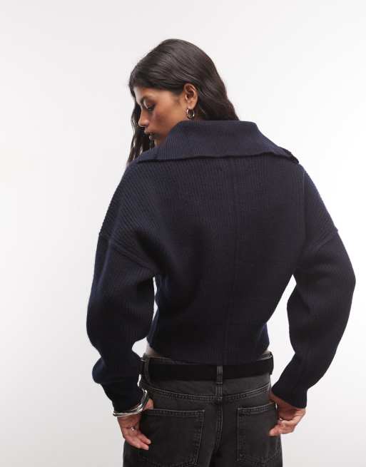 AllSaints Caron vest van wol met opstaande kraag in navy, 3 van 4