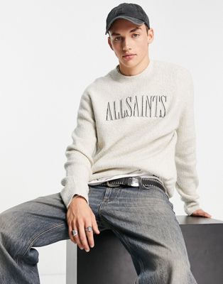AllSaints Carson jumper in off white with chest branding