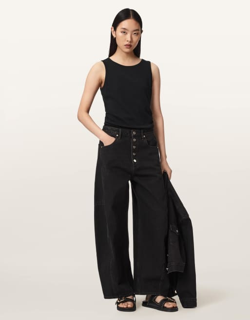 AllSaints Carter Jeans mit Knopfleiste in überfärbtem Braun, 2 von 7