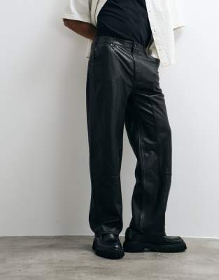 Allsaints Carver Leather Carpenter Pants In Black