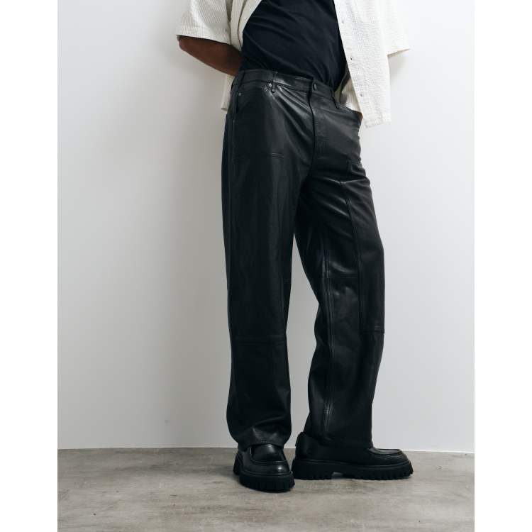 AllSaints Carver leather carpenter pants in black | ASOS
