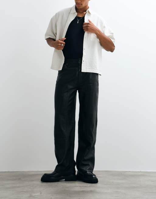 AllSaints Carver leather carpenter trousers in black, 2 of 5