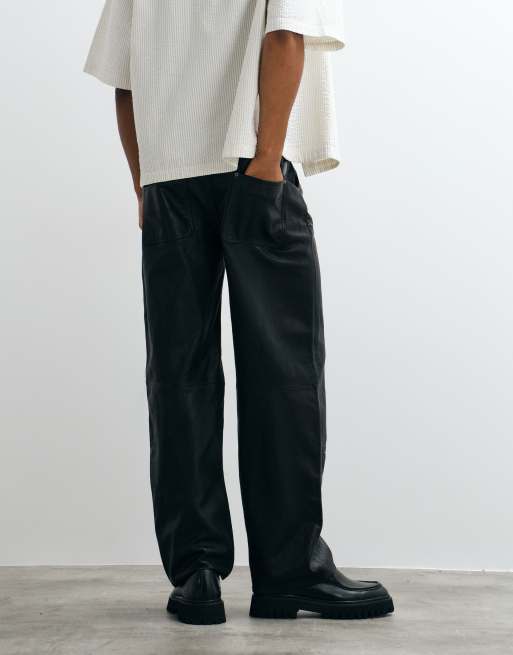 AllSaints Carver leather carpenter trousers in black, 4 of 5
