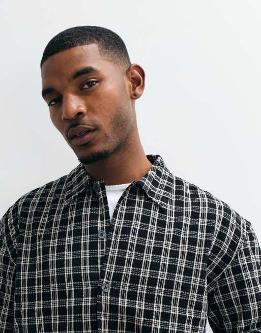 AllSaints Casbah long sleeve checked logo shirt in black/white, 2 of 5