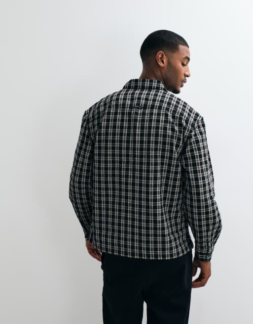AllSaints Casbah long sleeve checked logo shirt in black/white, 3 of 5