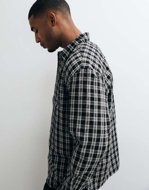 AllSaints Casbah long sleeve checked logo shirt in black/white, 4 of 5