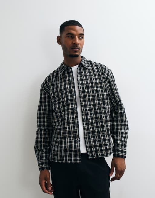 AllSaints Casbah long sleeve checked logo shirt in black/white, 5 of 5