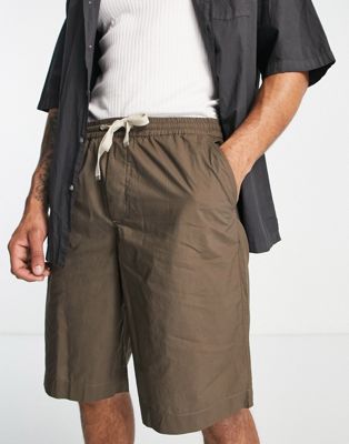 AllSaints casper wide shorts in brown - ASOS Price Checker