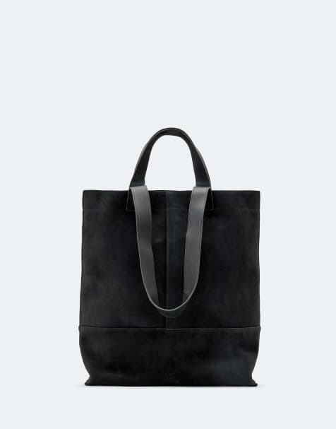 AllSaints Cassius suede leather tote bag in washed black - view 1