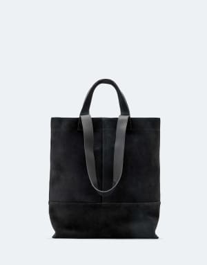 AllSaints Cassius suede leather tote bag in washed black