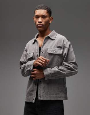 AllSaints Allsaints Castleford cord overshirt in light grey - GREY