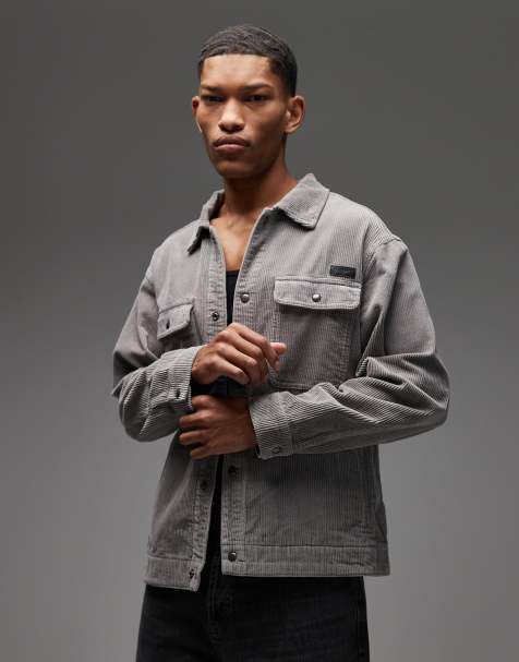 Allsaints Castleford cord overshirt in light grey - GREY - view 1