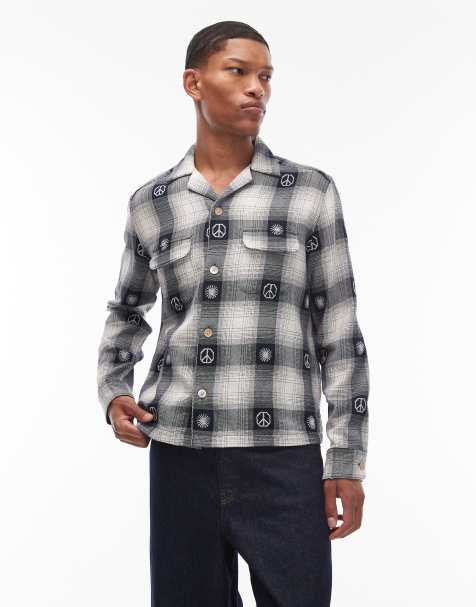 Allsaints Castor long sleeve check shirt in ecru / black - LBLUE