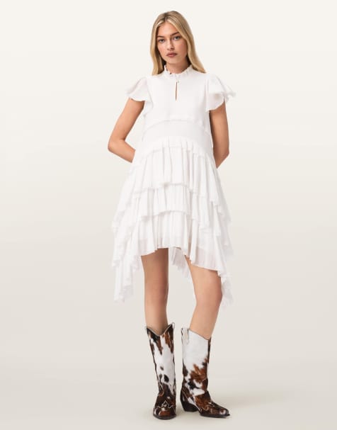 AllSaints – Cavarly – Kurzärmliges Minikleid in Kreideweiß - view 1