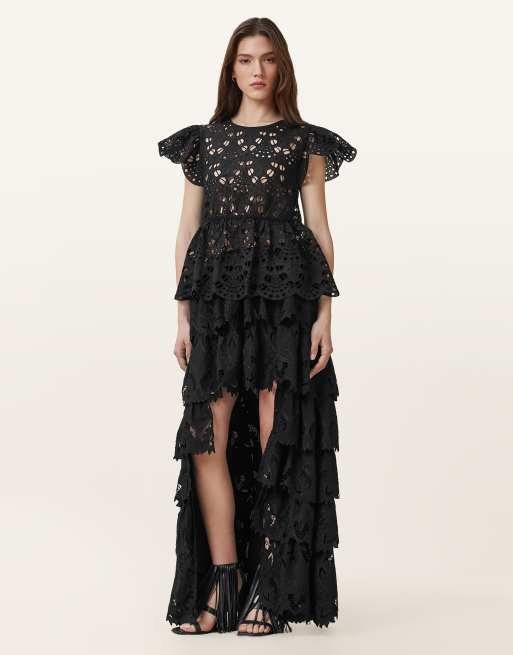 AllSaints - Cavarly - Maxi rok met borduursel in zwart