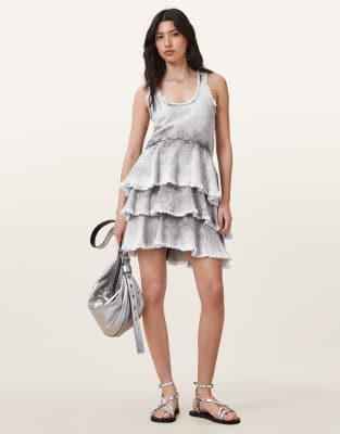 allsaints cavarly mini dress in denim gray