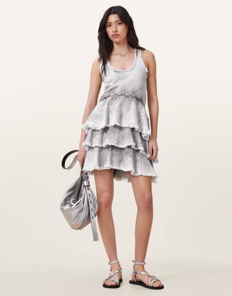 Allsaints cavarly mini dress in denim grey - view 1